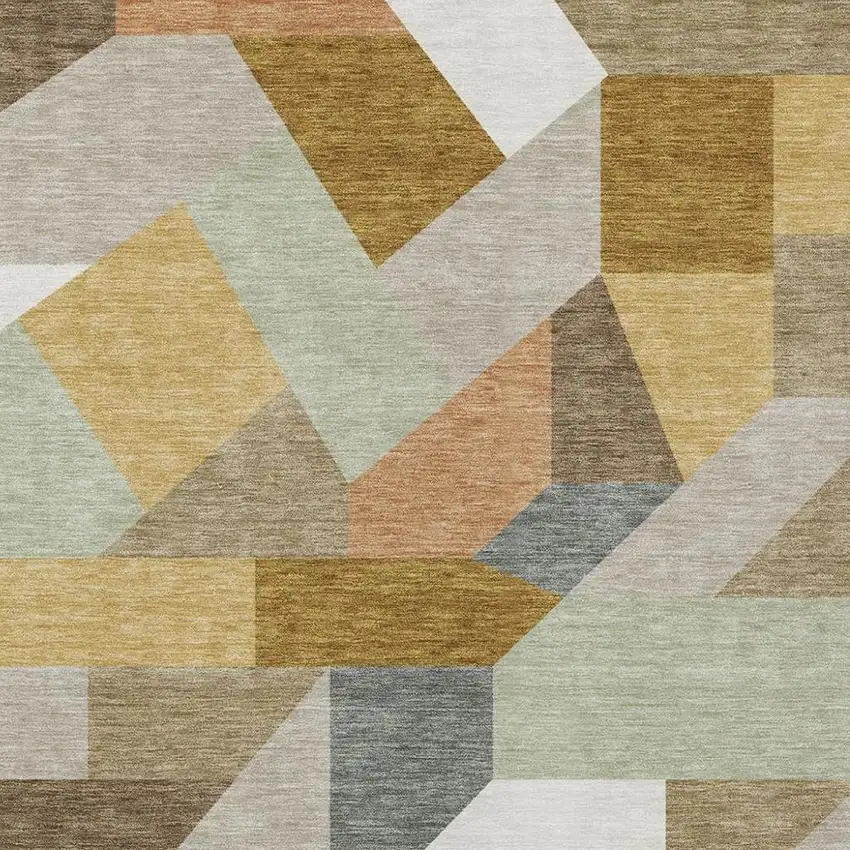 Beige And Brown Geometric Washable Indoor Outdoor Area Rug Photo 4
