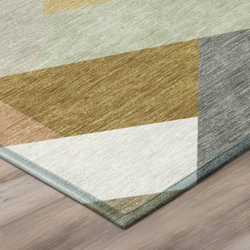 Beige And Brown Geometric Washable Indoor Outdoor Area Rug Photo 6