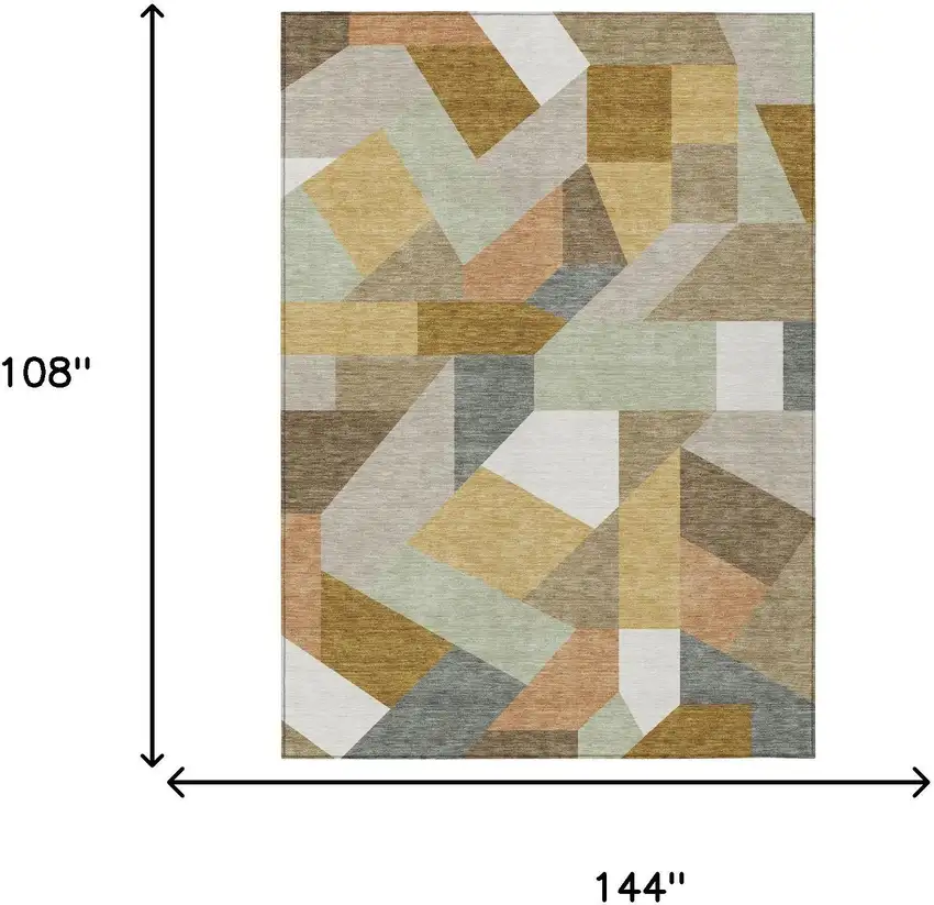 Beige And Brown Geometric Washable Indoor Outdoor Area Rug Photo 6