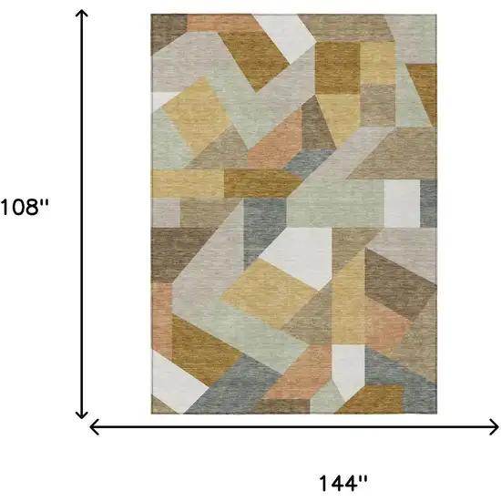 Beige And Brown Geometric Washable Indoor Outdoor Area Rug Photo 6