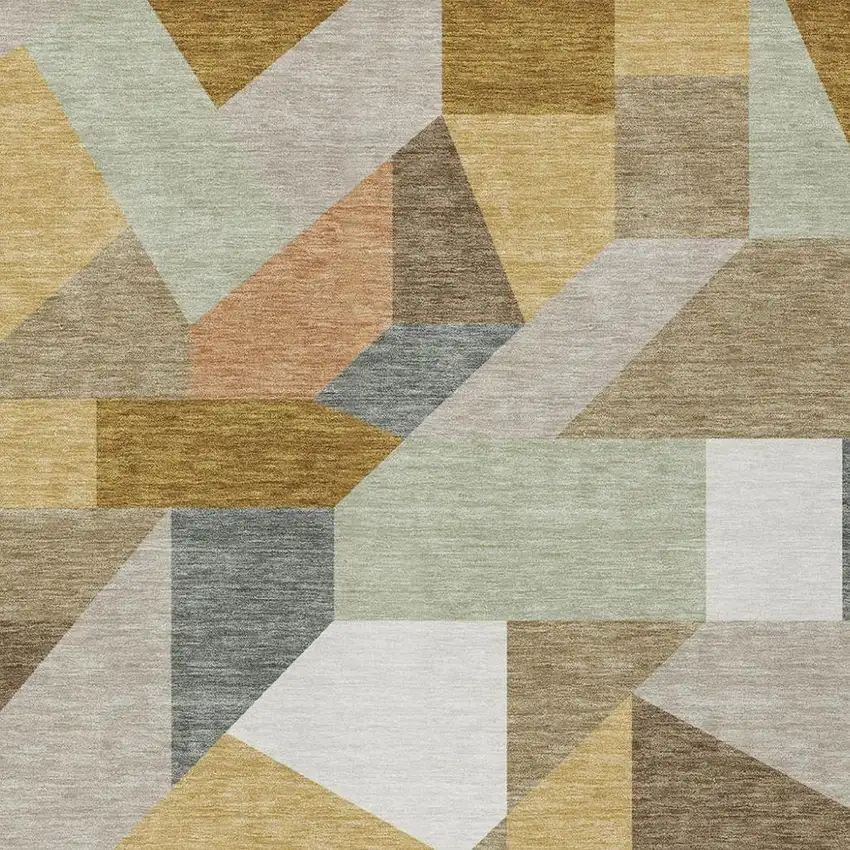 Beige And Brown Geometric Washable Indoor Outdoor Area Rug Photo 2