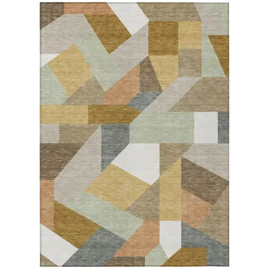 Beige And Brown Geometric Washable Indoor Outdoor Area Rug Photo 1