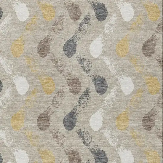 Beige And Brown Geometric Washable Indoor Outdoor Area Rug Photo 2