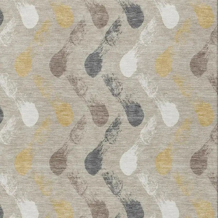 Beige And Brown Geometric Washable Indoor Outdoor Area Rug Photo 2