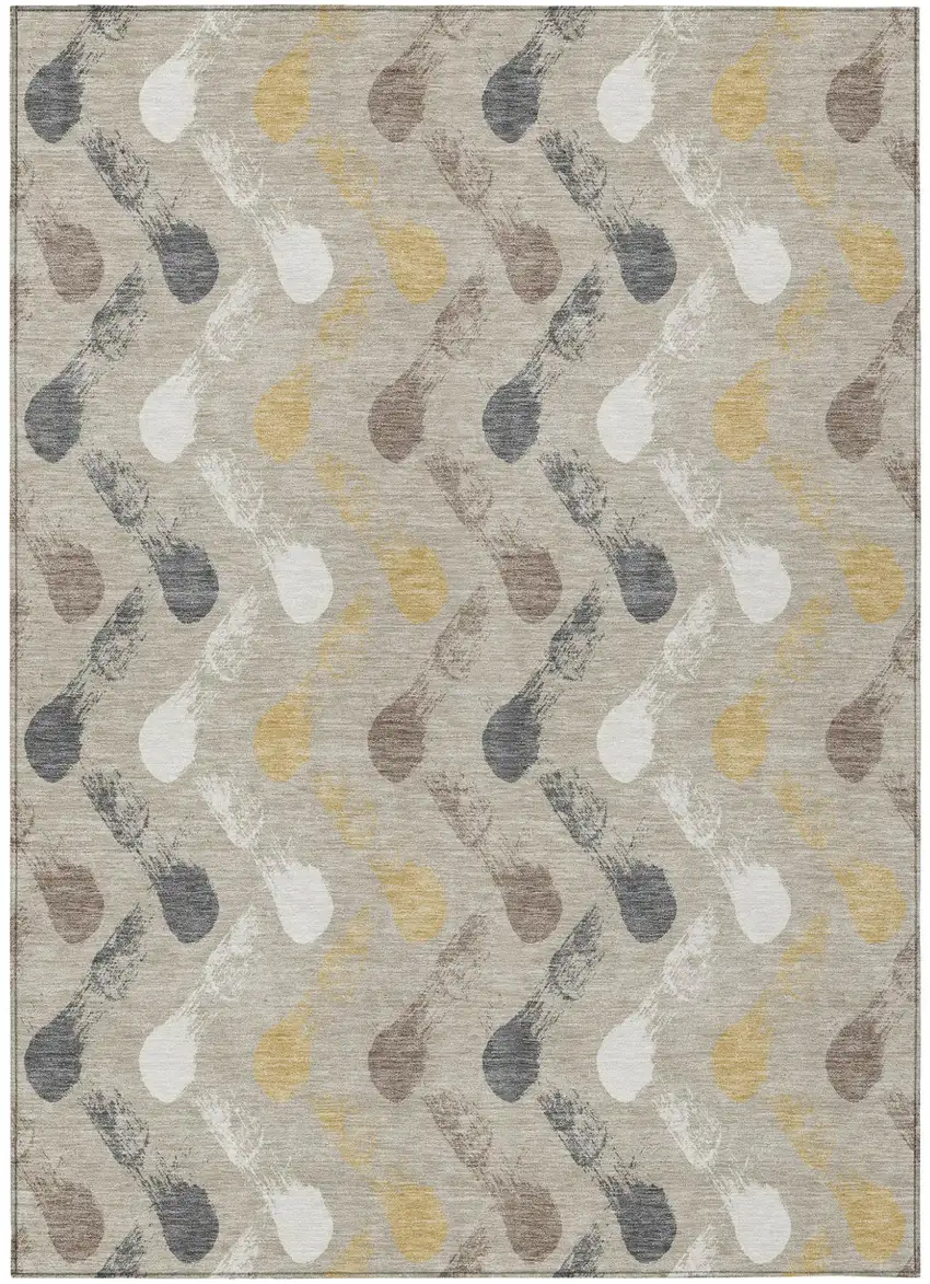 Beige And Brown Geometric Washable Indoor Outdoor Area Rug Photo 1
