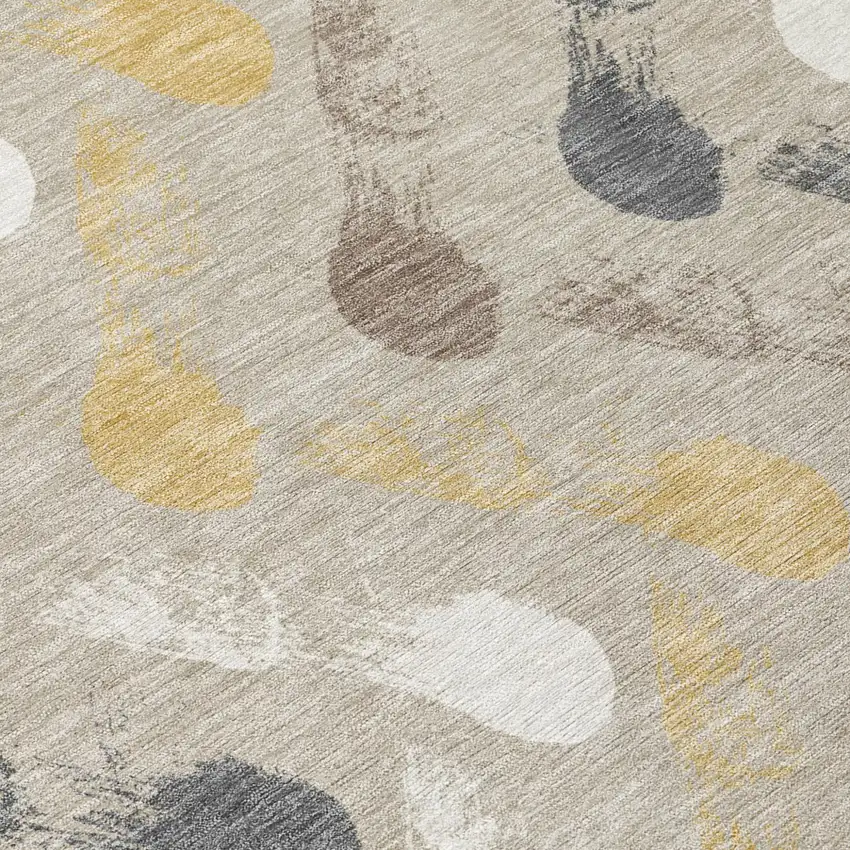Beige And Brown Geometric Washable Indoor Outdoor Area Rug Photo 5