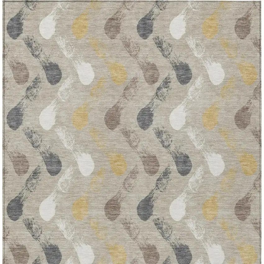Beige And Brown Geometric Washable Indoor Outdoor Area Rug Photo 3
