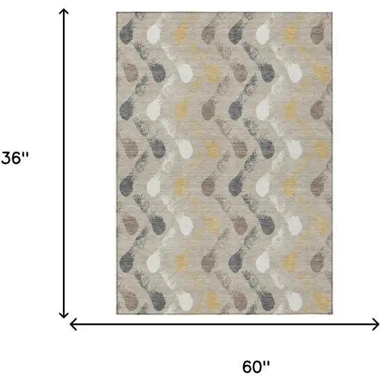 Beige And Brown Geometric Washable Indoor Outdoor Area Rug Photo 6