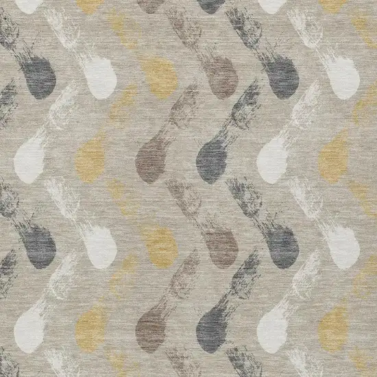 Beige And Brown Geometric Washable Indoor Outdoor Area Rug Photo 2