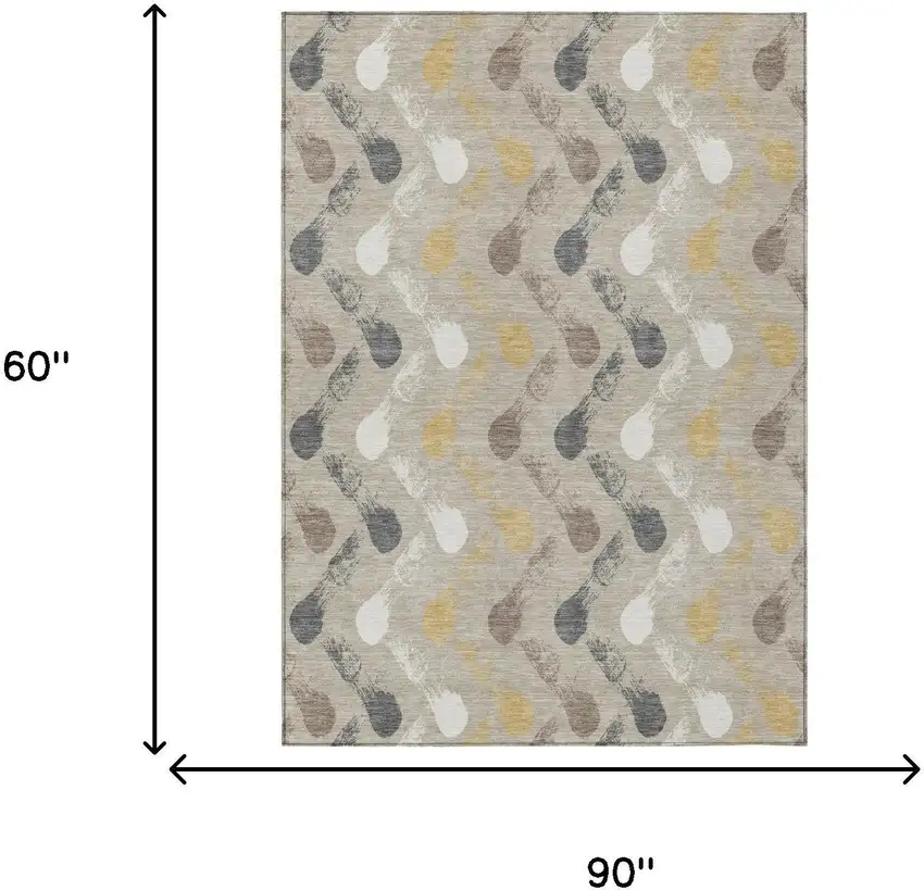 Beige And Brown Geometric Washable Indoor Outdoor Area Rug Photo 6
