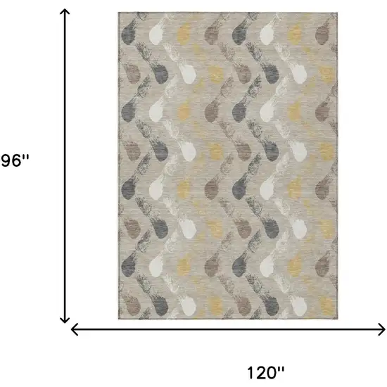 Beige And Brown Geometric Washable Indoor Outdoor Area Rug Photo 6