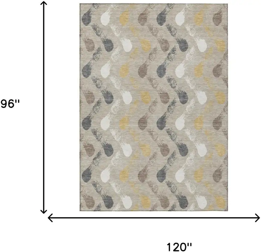 Beige And Brown Geometric Washable Indoor Outdoor Area Rug Photo 6