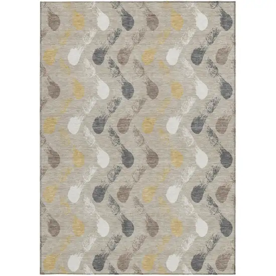 Beige And Brown Geometric Washable Indoor Outdoor Area Rug Photo 3