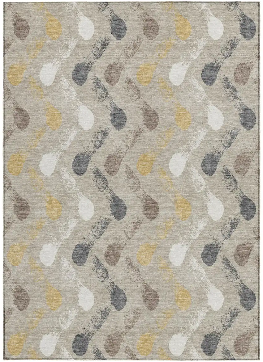 Beige And Brown Geometric Washable Indoor Outdoor Area Rug Photo 3