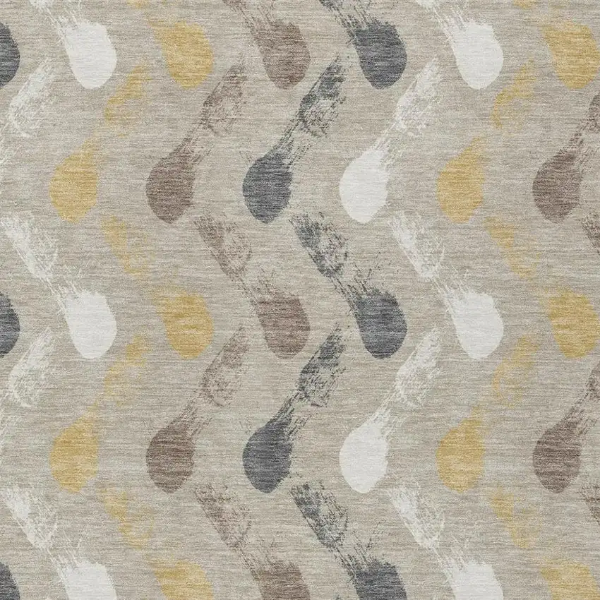 Beige And Brown Geometric Washable Indoor Outdoor Area Rug Photo 3