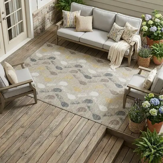 Beige And Brown Geometric Washable Indoor Outdoor Area Rug Photo 1