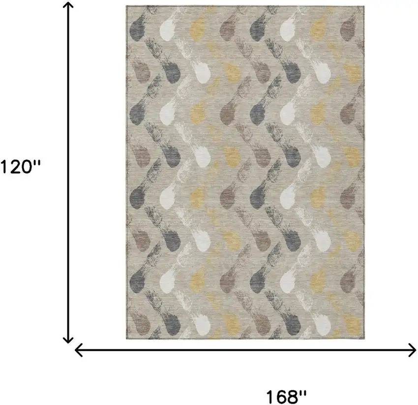 Beige And Brown Geometric Washable Indoor Outdoor Area Rug Photo 6