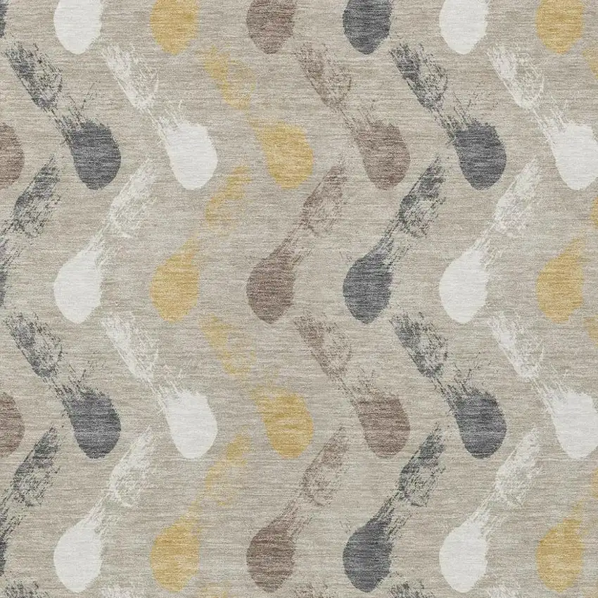 Beige And Brown Geometric Washable Indoor Outdoor Area Rug Photo 2