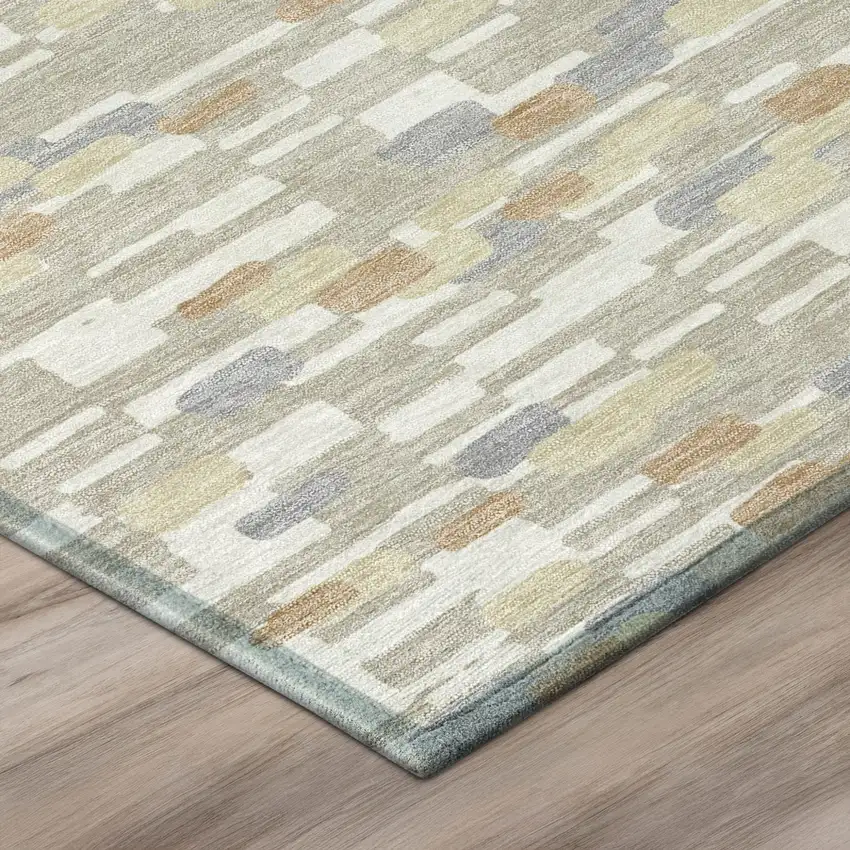 Beige And Brown Geometric Washable Indoor Outdoor Area Rug Photo 4