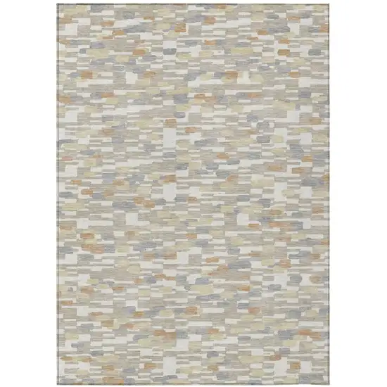 Beige And Brown Geometric Washable Indoor Outdoor Area Rug Photo 1