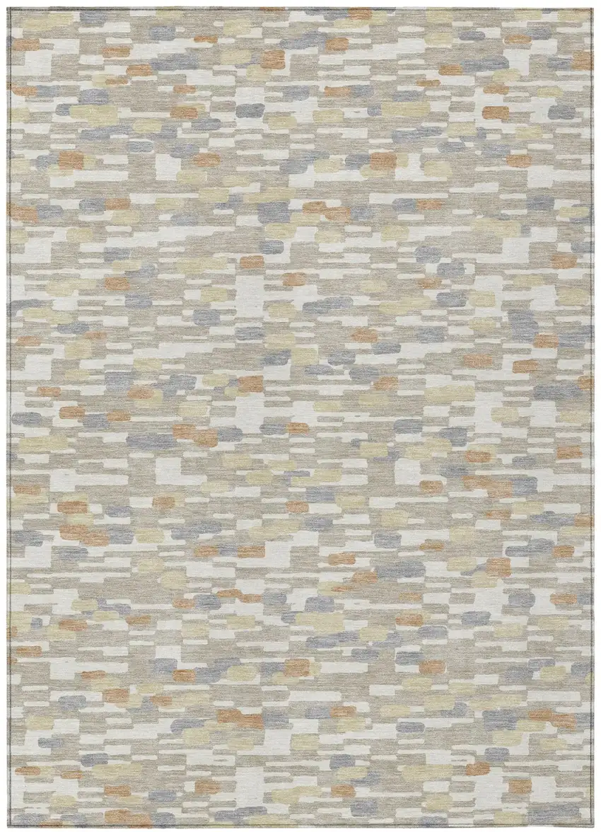 Beige And Brown Geometric Washable Indoor Outdoor Area Rug Photo 1