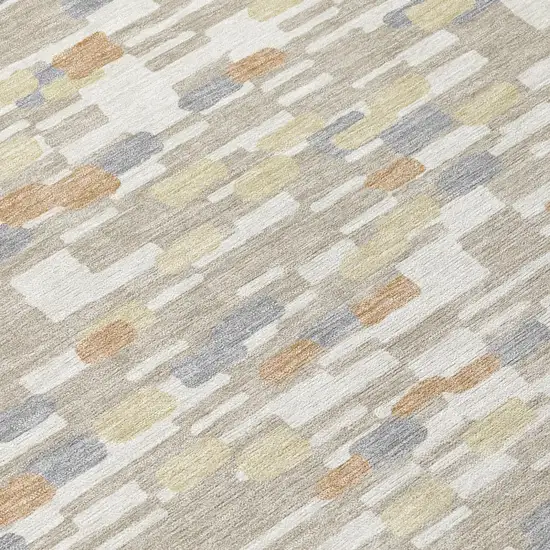 Beige And Brown Geometric Washable Indoor Outdoor Area Rug Photo 5