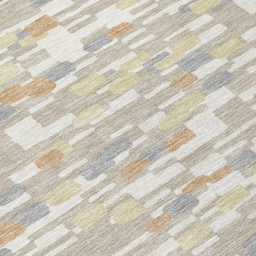 Beige And Brown Geometric Washable Indoor Outdoor Area Rug Photo 5