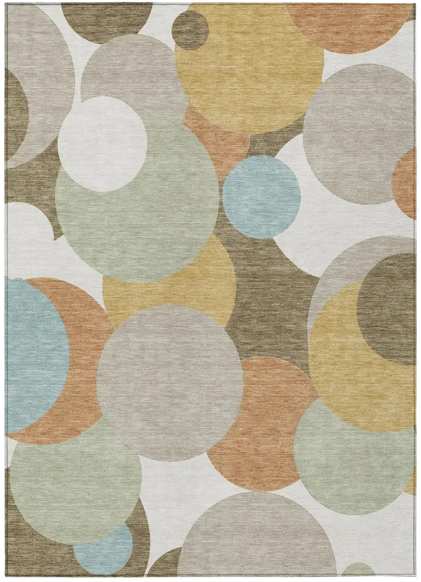 Beige And Brown Geometric Washable Indoor Outdoor Area Rug Photo 1