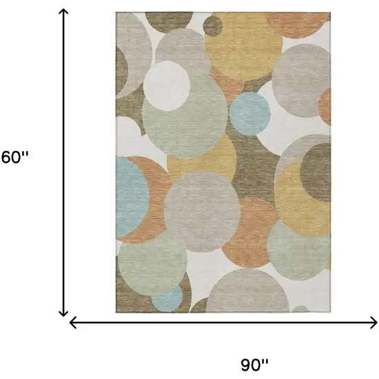 Beige And Brown Geometric Washable Indoor Outdoor Area Rug Photo 6