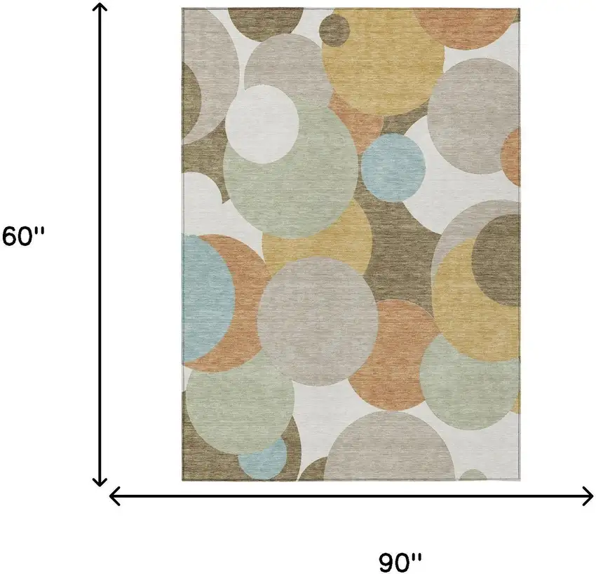 Beige And Brown Geometric Washable Indoor Outdoor Area Rug Photo 6
