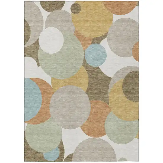 Beige And Brown Geometric Washable Indoor Outdoor Area Rug Photo 1