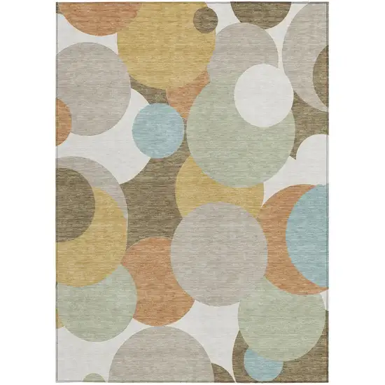 Beige And Brown Geometric Washable Indoor Outdoor Area Rug Photo 3