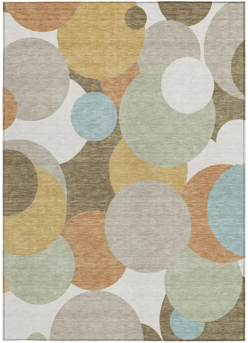 Beige And Brown Geometric Washable Indoor Outdoor Area Rug Photo 3