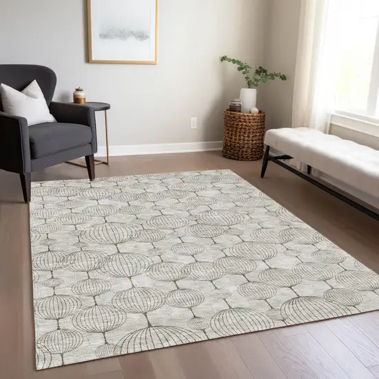 Beige And Brown Geometric Washable Indoor Outdoor Area Rug Photo 8