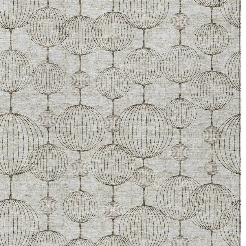Beige And Brown Geometric Washable Indoor Outdoor Area Rug Photo 4