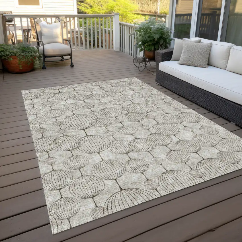 Beige And Brown Geometric Washable Indoor Outdoor Area Rug Photo 9
