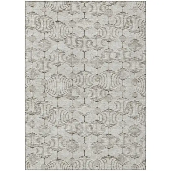 Beige And Brown Geometric Washable Indoor Outdoor Area Rug Photo 2
