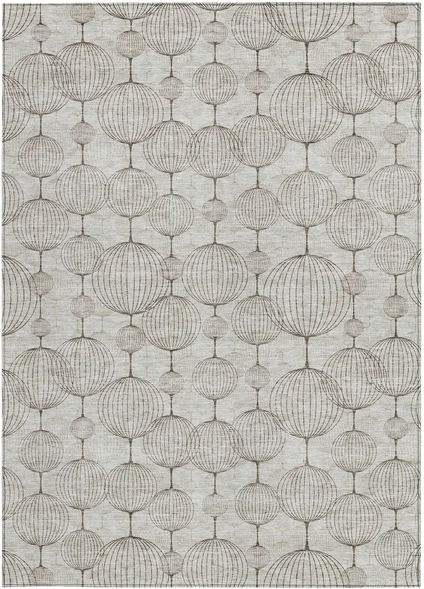 Beige And Brown Geometric Washable Indoor Outdoor Area Rug Photo 6