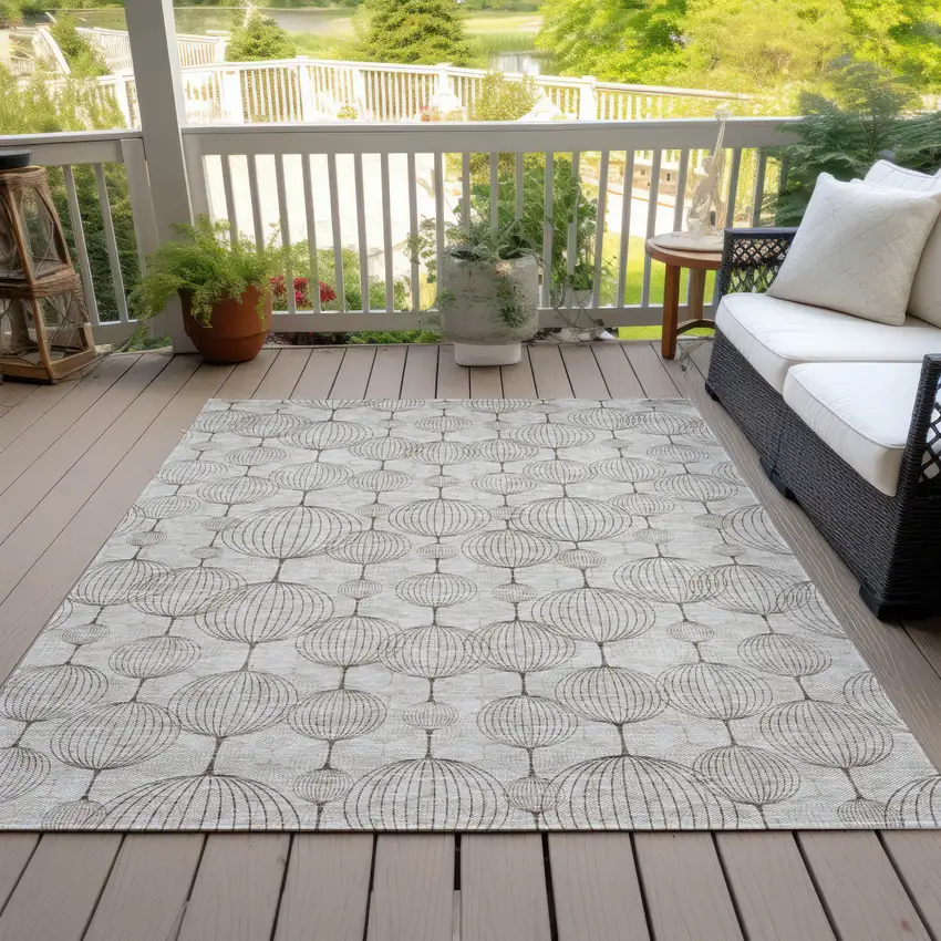 Beige And Brown Geometric Washable Indoor Outdoor Area Rug Photo 7