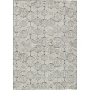 Photo of Beige And Brown Geometric Washable Indoor Outdoor Area Rug