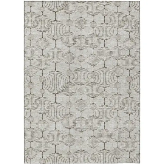 Beige And Brown Geometric Washable Indoor Outdoor Area Rug Photo 1