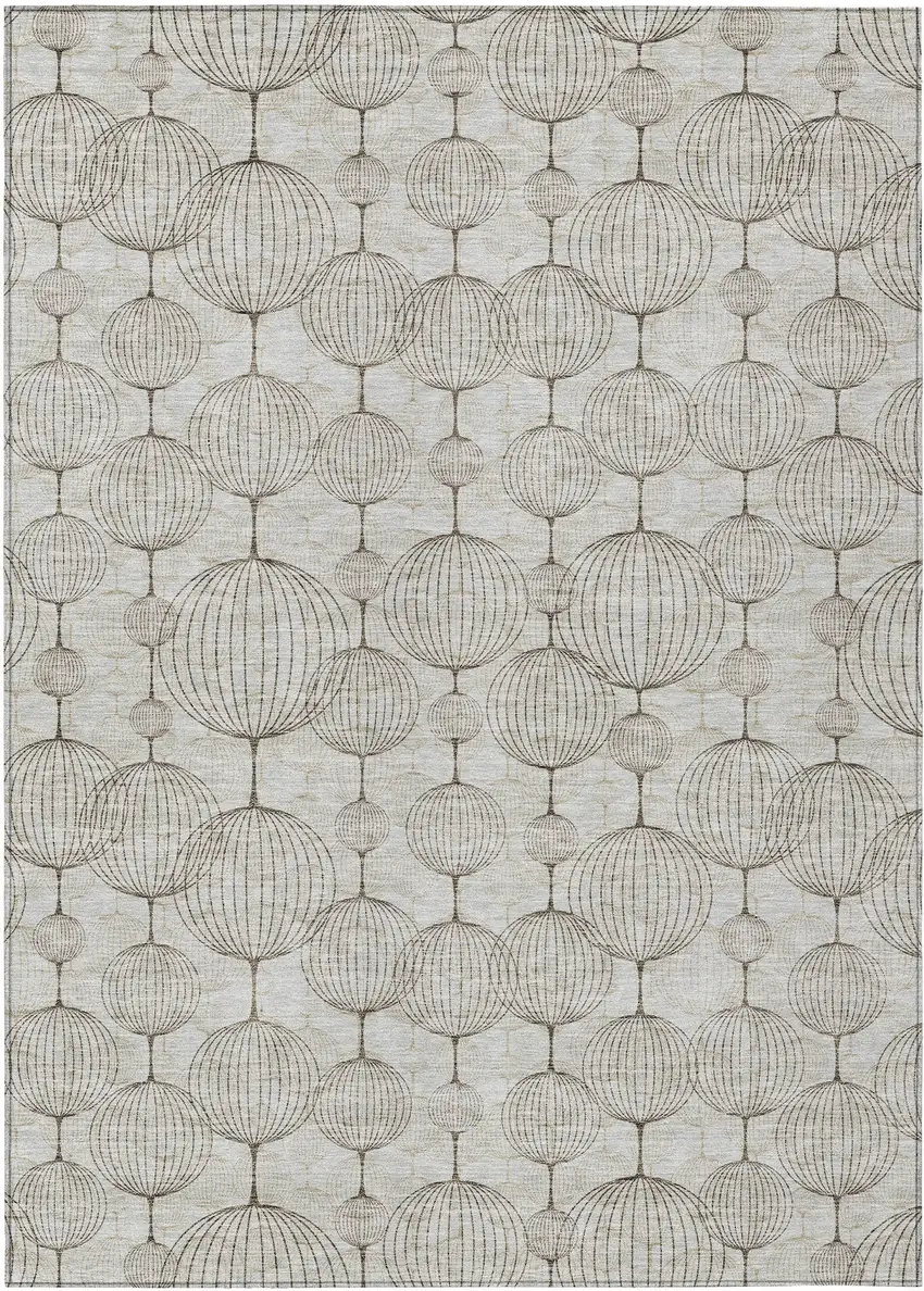 Beige And Brown Geometric Washable Indoor Outdoor Area Rug Photo 1
