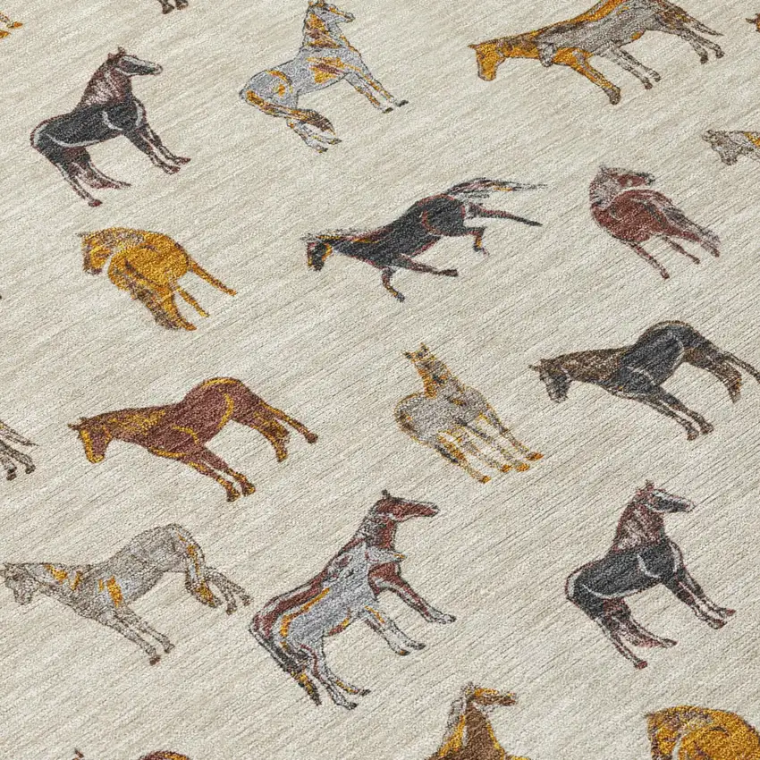 Beige And Brown Horse Washable Indoor Outdoor Area Rug Photo 6