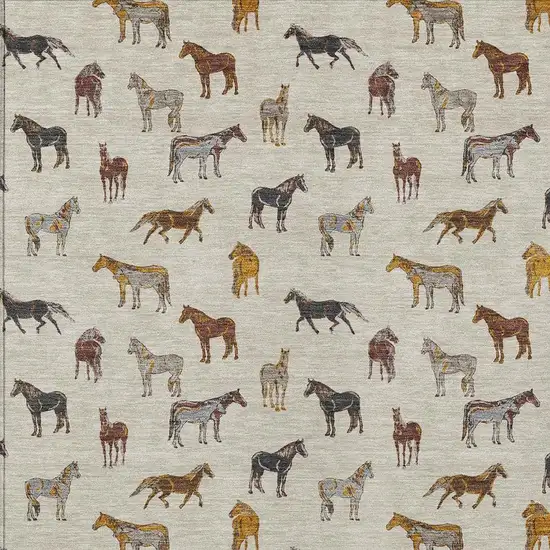 Beige And Brown Horse Washable Indoor Outdoor Area Rug Photo 3