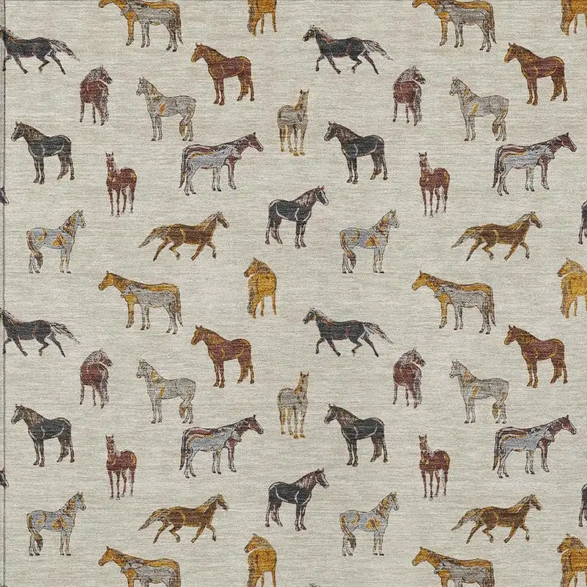 Beige And Brown Horse Washable Indoor Outdoor Area Rug Photo 3