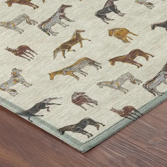 Beige And Brown Horse Washable Indoor Outdoor Area Rug Photo 5