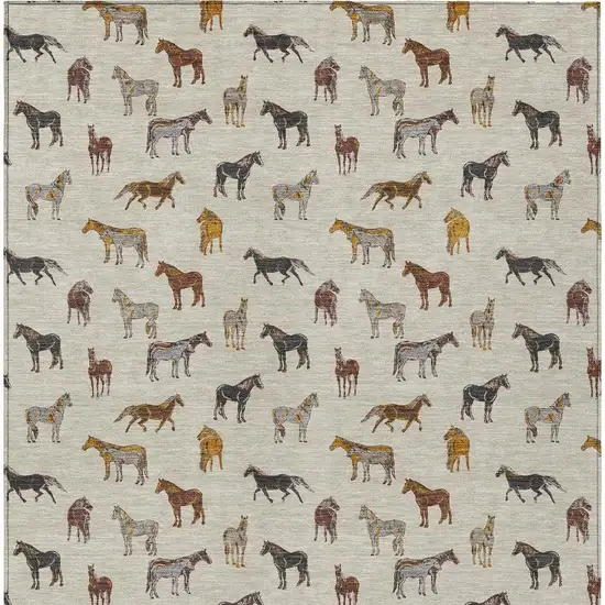 Beige And Brown Horse Washable Indoor Outdoor Area Rug Photo 4