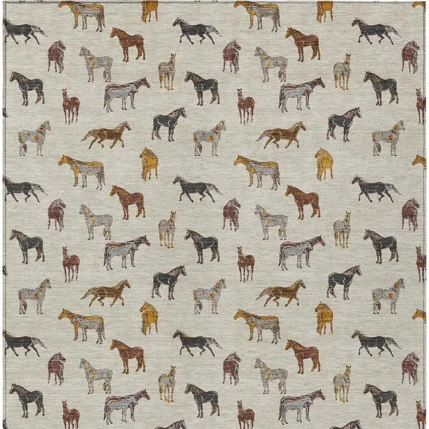 Beige And Brown Horse Washable Indoor Outdoor Area Rug Photo 4