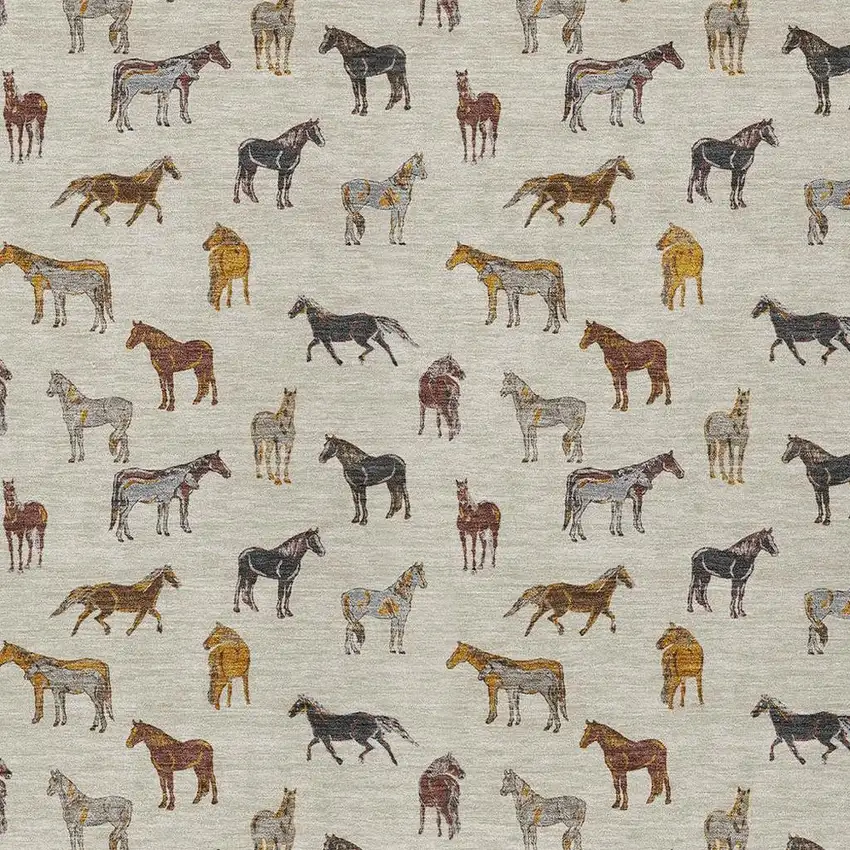 Beige And Brown Horse Washable Indoor Outdoor Area Rug Photo 3