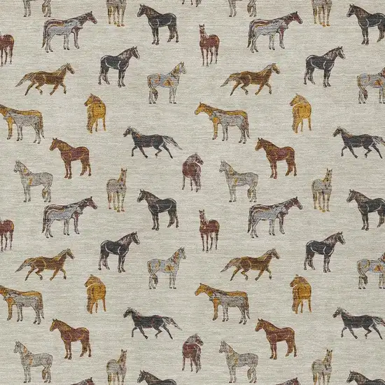 Beige And Brown Horse Washable Indoor Outdoor Area Rug Photo 3